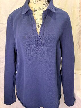 Tommy Bahama Navy Terry Cotton Henley Sweatshirt Size Large